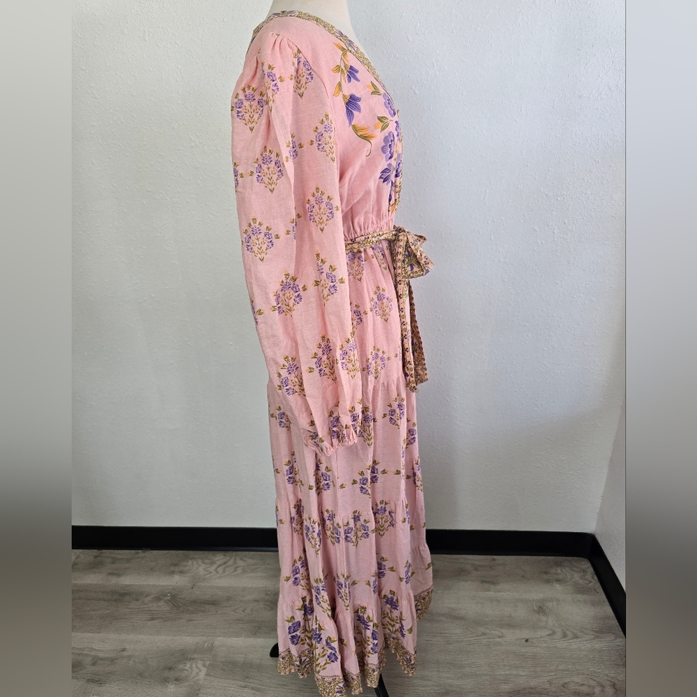 A Loves A Woven Floral Print Deep V-Neck Long Bubble Sleeve Maxi Dress XL - Picture 4 of 11